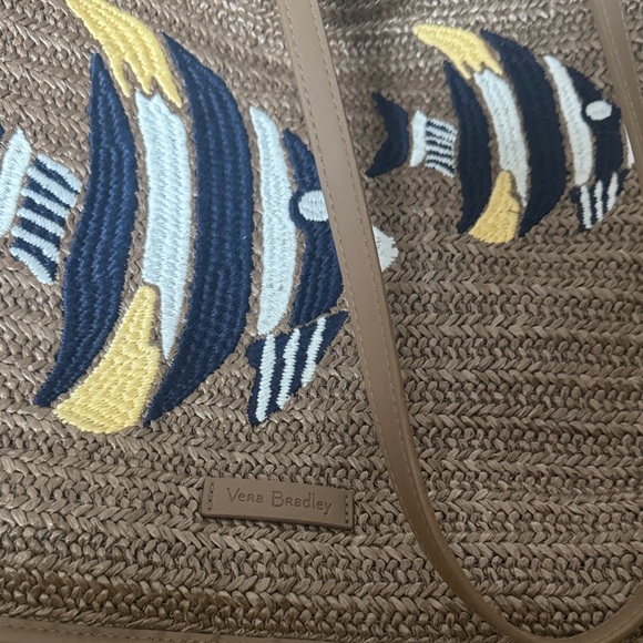 Vera Bradley Brown Tote Beach Bag with Fish Embroidery - Picture 2 of 3